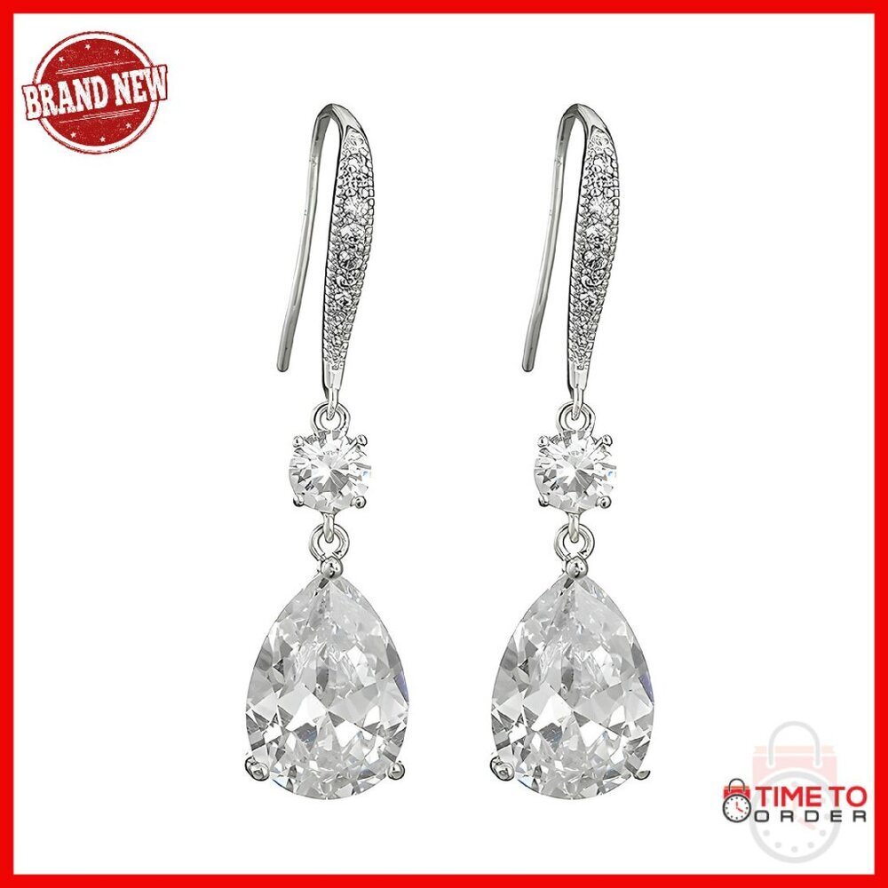 Pear Cut Cubic Zirconia Drop Dangle Earrings Wedding Bridal Fine Jewelry